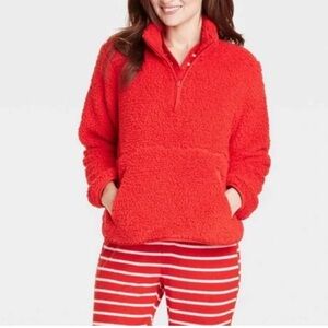 New Wondershop red Sherpa 1/4 zip pullover sweater XS